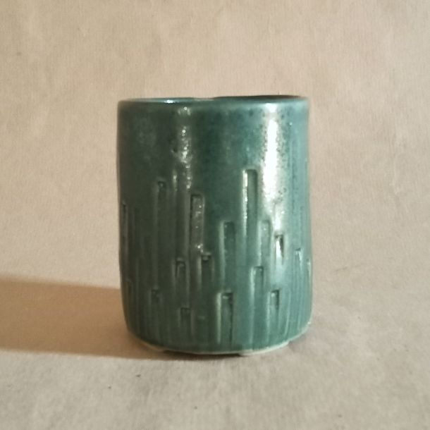 Vaso rotondo alto color ottanio per kusamono/shitakusa