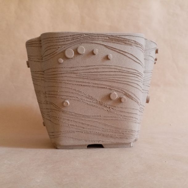 Vaso per bonsai in stile cascata in gres non smaltato con forma a quadrifoglio