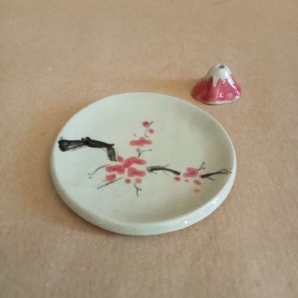 Piattino brucia incensi in gres dipinto a mano per bastoncini o conetti