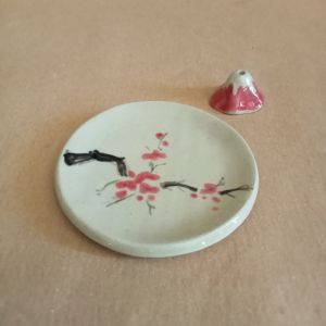 Piattino brucia incensi in gres dipinto a mano per bastoncini o conetti