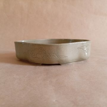 Vaso a forma di nuvola per shohin bonsai con nuvole incise, in gres smaltato