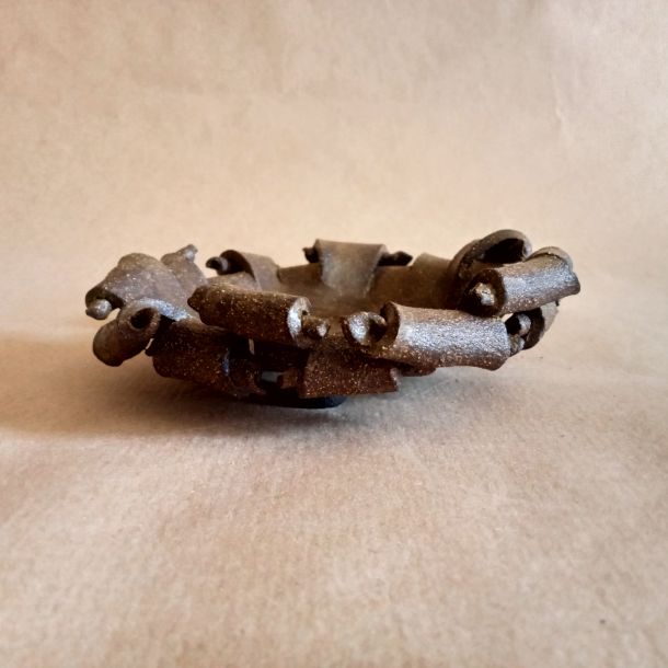 Vasetto per kusamono/shitakusa in gres nero smaltato opaco a effetto bronzo