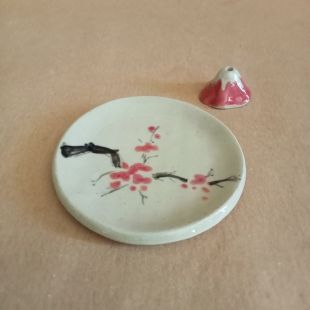 Piattino brucia incensi in gres dipinto a mano per bastoncini o conetti