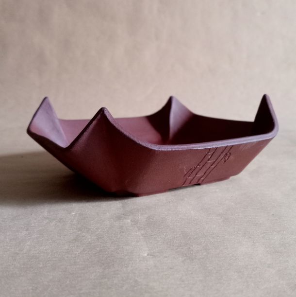 Vaso quadrato moderno in gres non smaltato con canne di bambù inciso